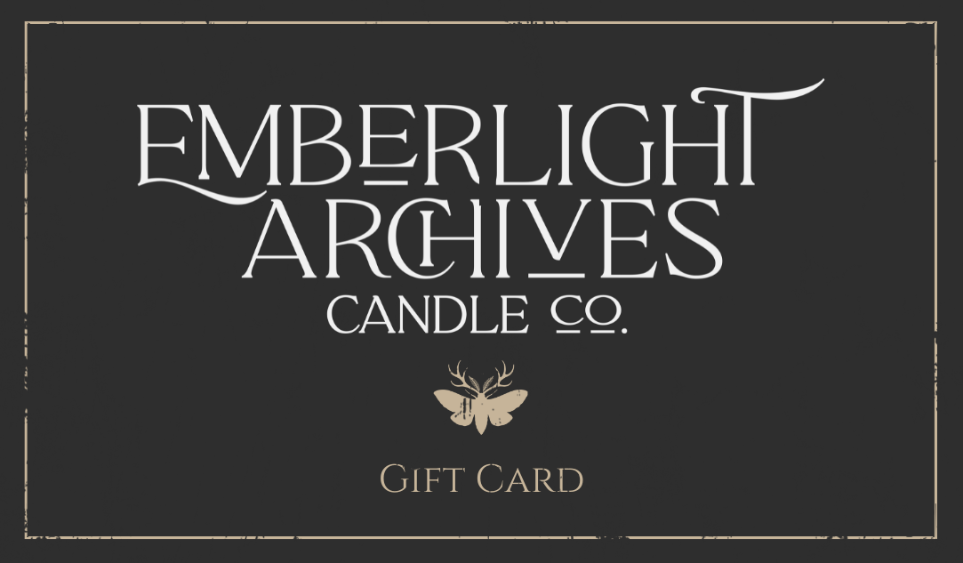 Emberlight Archives Candle Co. gift card with logo on a dark background