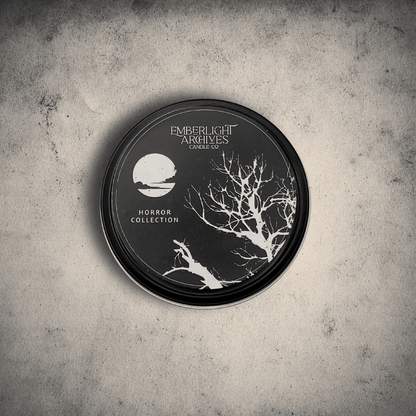 Example of black lid for Horror Collection 8oz candle tins.