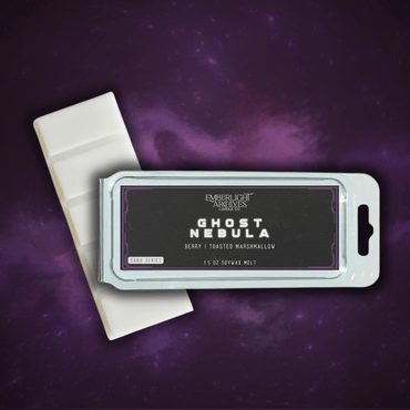 Emberlight Archives Ghost Nebula wax melt packaging on a purple background